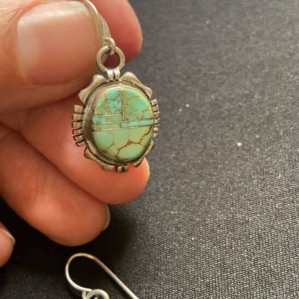 Spider Web Turquoise Sterling Navajo Necklace & Earring Set 925 - Picture 9 of 15